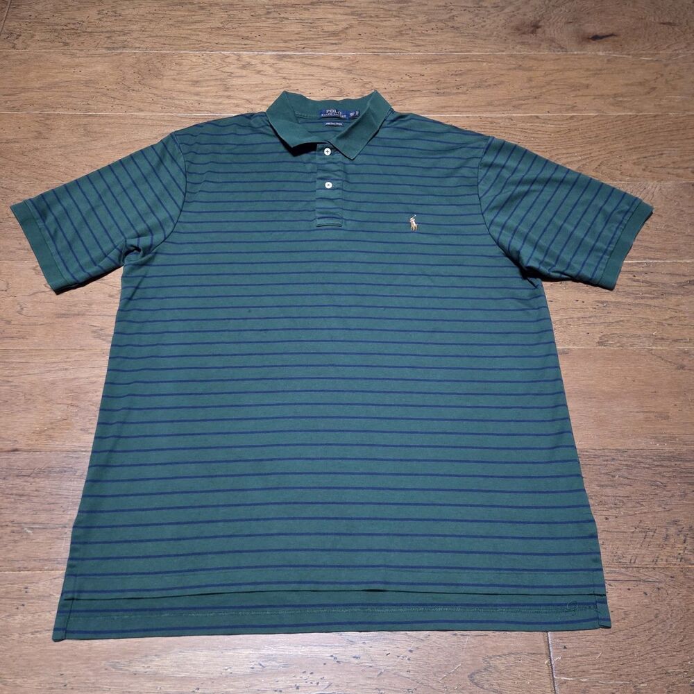 Polo Ralph Lauren Shirt 2XLT Tall Men Green Stripe Pima Soft Touch Polo Top